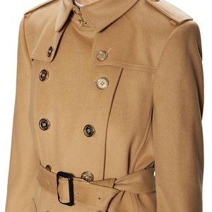 Burberry Camel Queensbury Wool Double Breasted Belted Coat